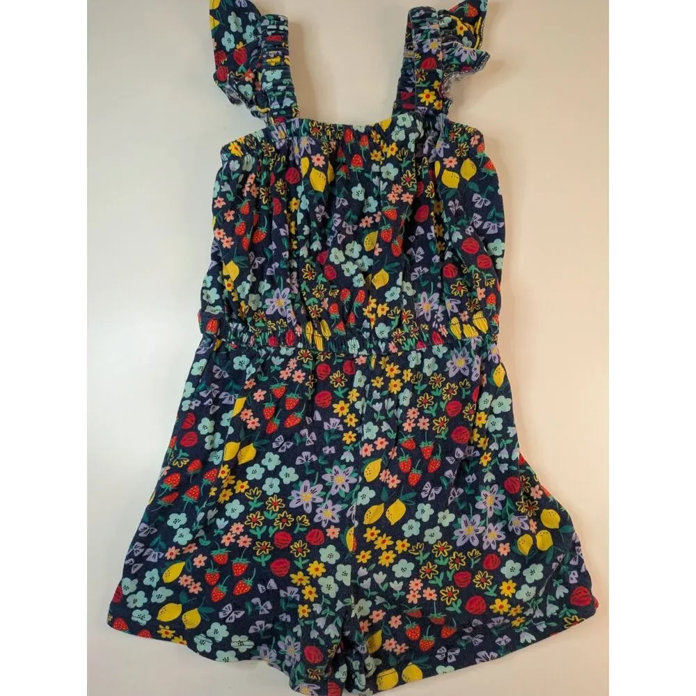 Old Navy girls size 5 floral fruit romper ruffle straps cotton jumpsuit